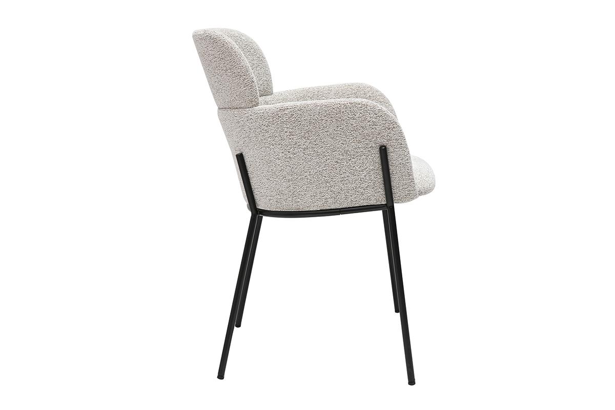 Sedia design in tessuto effetto velluto testurizzato beige e metallo nero TULUM