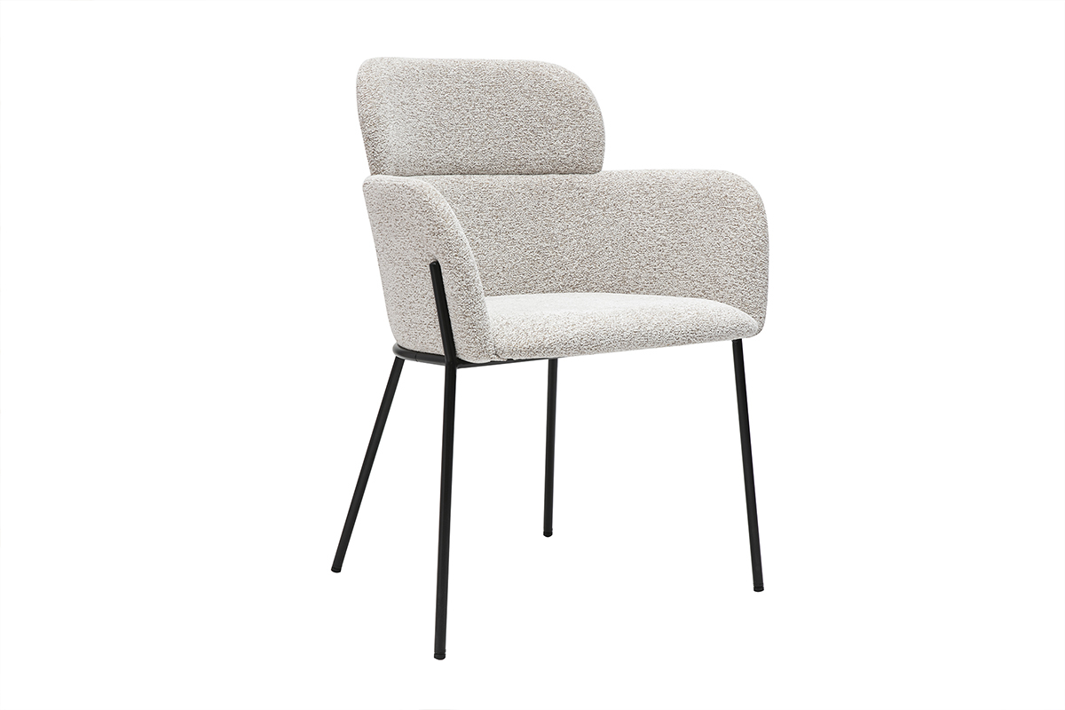 Sedia design in tessuto effetto velluto testurizzato beige e metallo nero TULUM