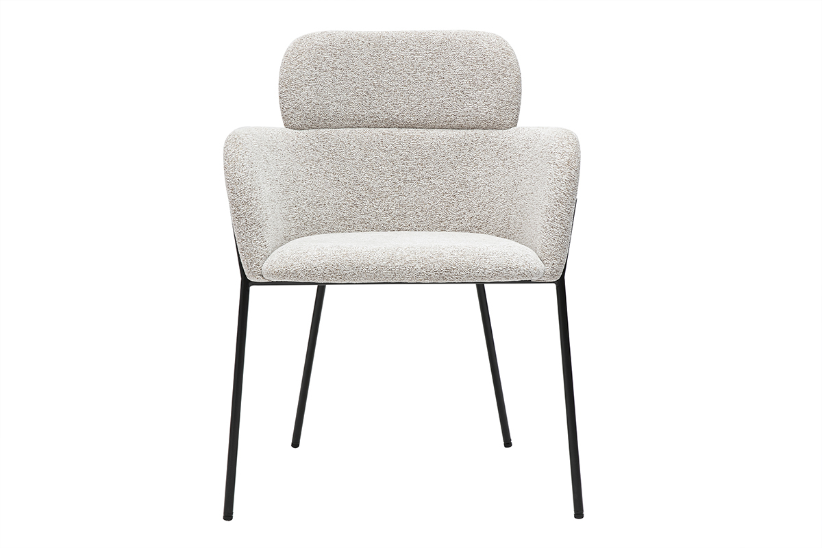 Sedia design in tessuto effetto velluto testurizzato beige e metallo nero TULUM