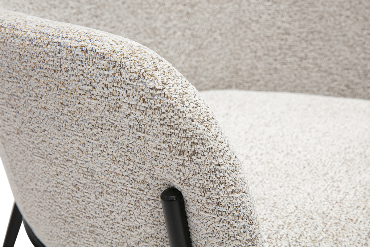 Sedia design in tessuto effetto velluto testurizzato beige e metallo nero TULUM