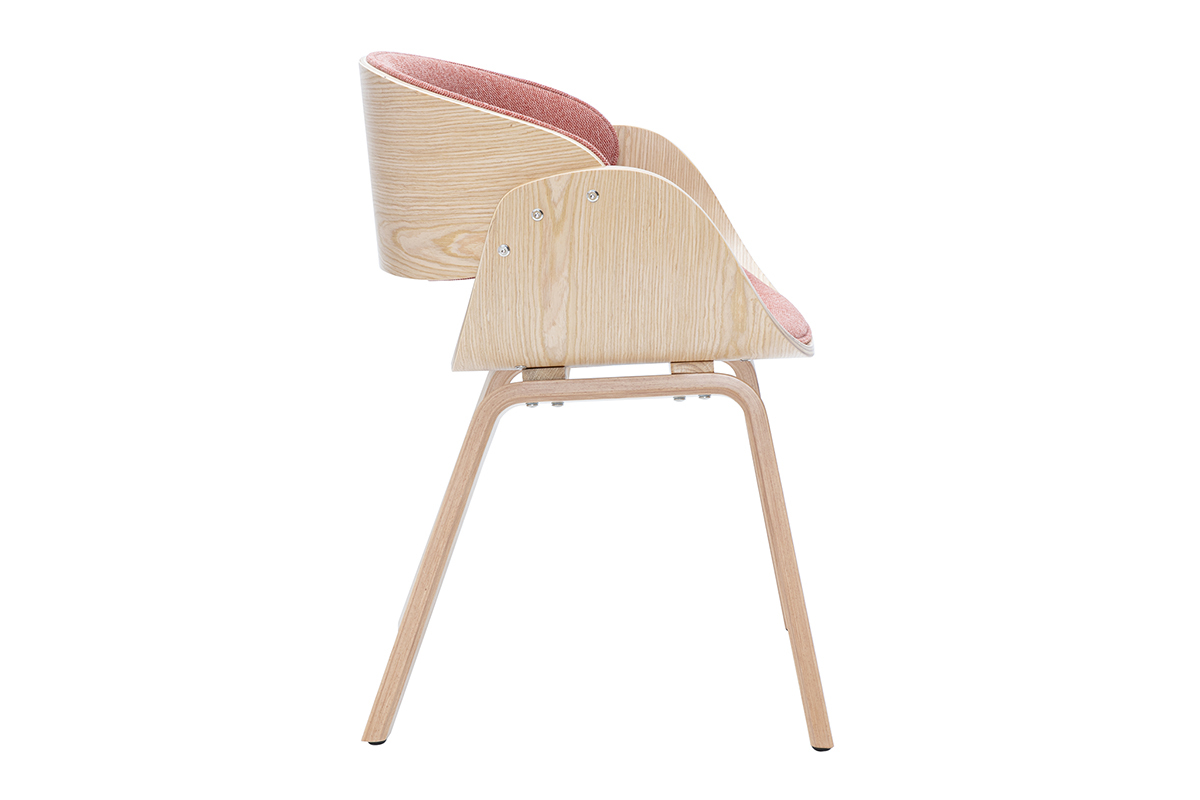 Sedia design in tessuto effetto velluto testurizzato terracotta e legno chiaro BENT