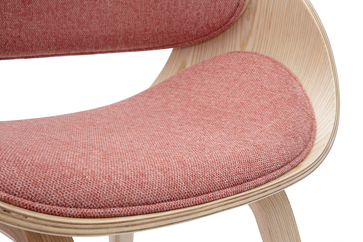 Sedia design in tessuto effetto velluto testurizzato terracotta e legno chiaro BENT
