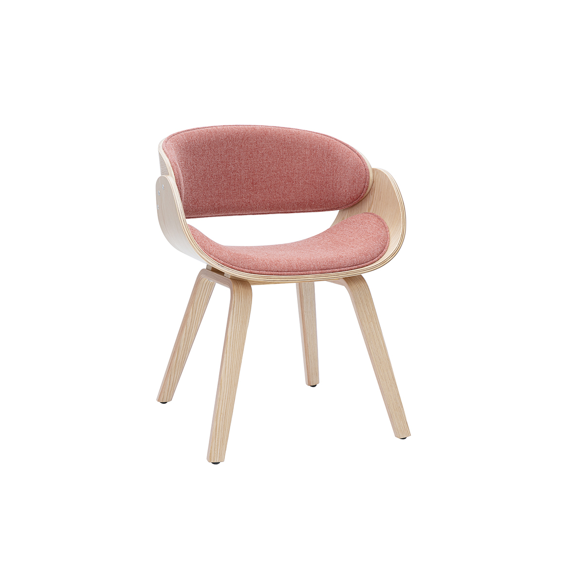 Sedia design in tessuto effetto velluto testurizzato terracotta e legno chiaro BENT