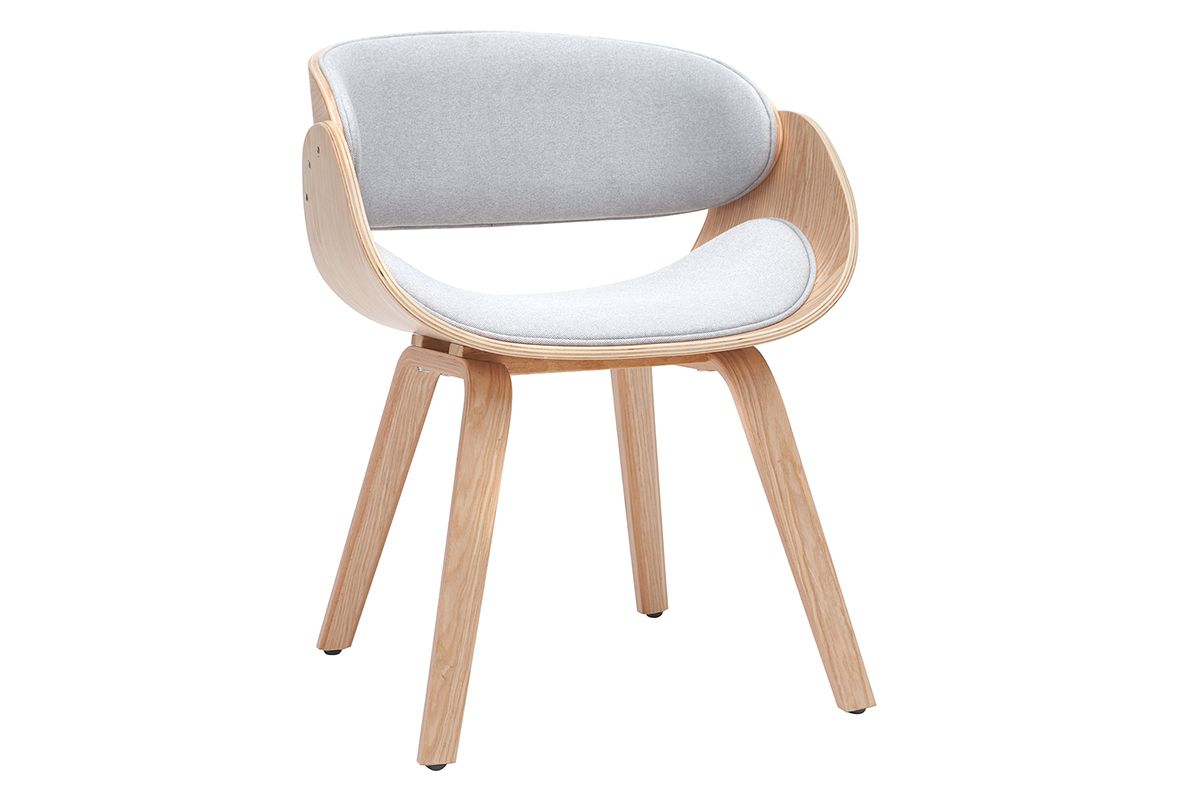 Sedia design in tessuto grigio e legno chiaro BENT