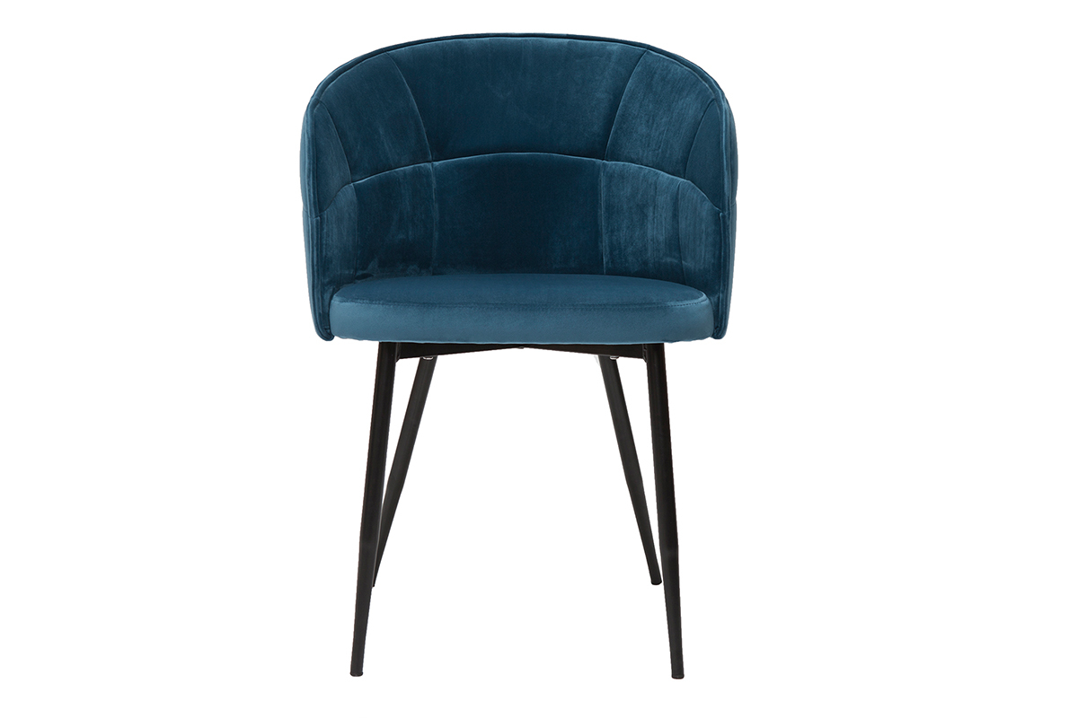 Sedia design in tessuto velluto blu petrolio e metallo nero JOLLY