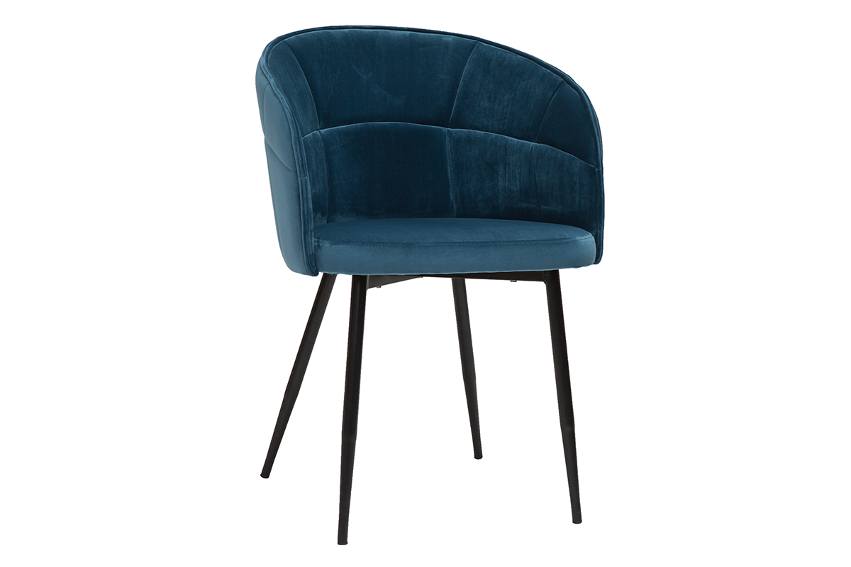 Sedia design in tessuto velluto blu petrolio e metallo nero JOLLY