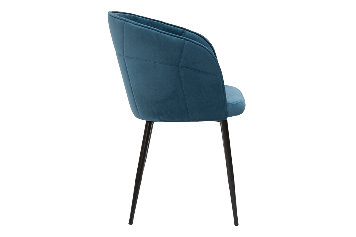 Sedia design in tessuto velluto blu petrolio e metallo nero JOLLY