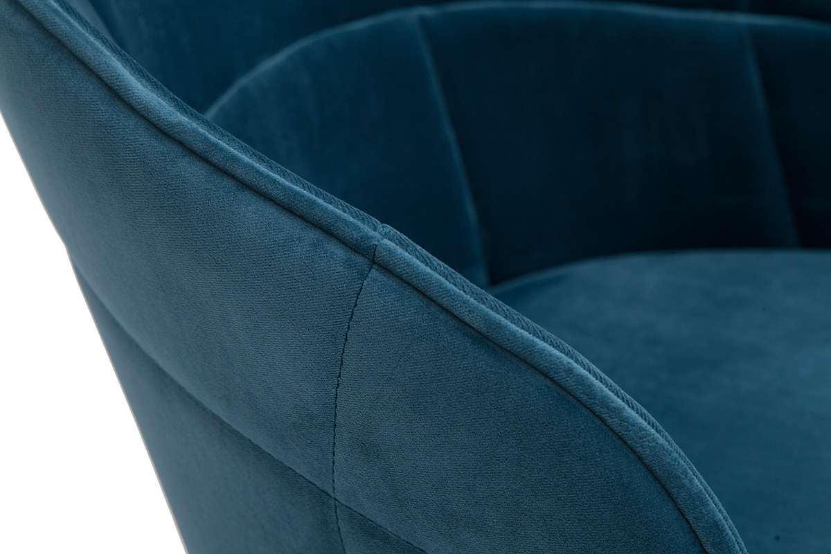 Sedia design in tessuto velluto blu petrolio e metallo nero JOLLY