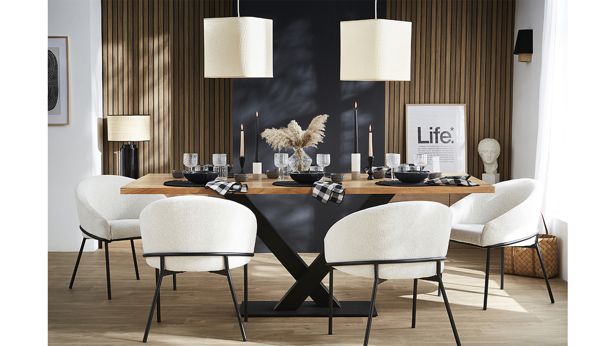 Sedia Design In Velluto Ciniglia Beige E Metallo Nero Tulum - Miliboo