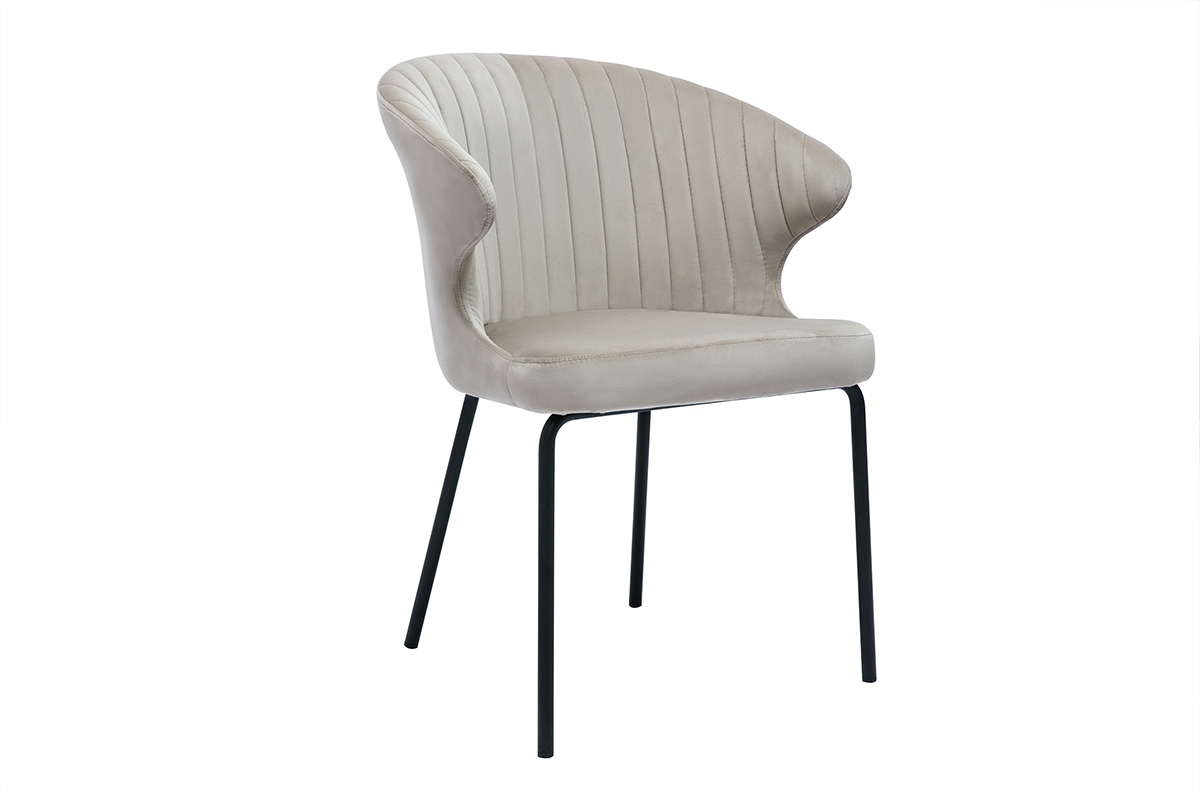 Sedia design in tessuto velluto goffrato color talpa e metallo nero REQUIEM