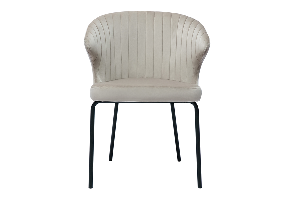 Sedia design in tessuto velluto goffrato color talpa e metallo nero REQUIEM