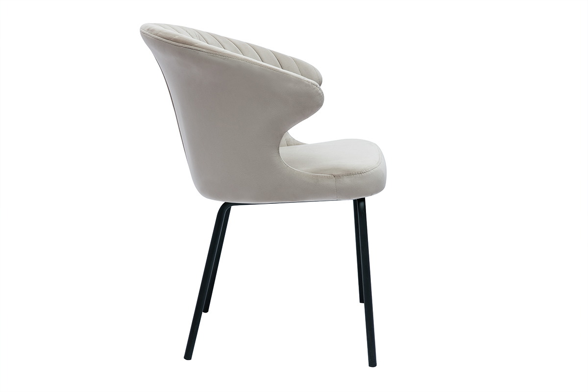 Sedia design in tessuto velluto goffrato color talpa e metallo nero REQUIEM