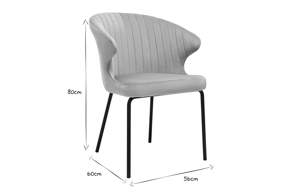 Sedia design in tessuto velluto goffrato color talpa e metallo nero REQUIEM