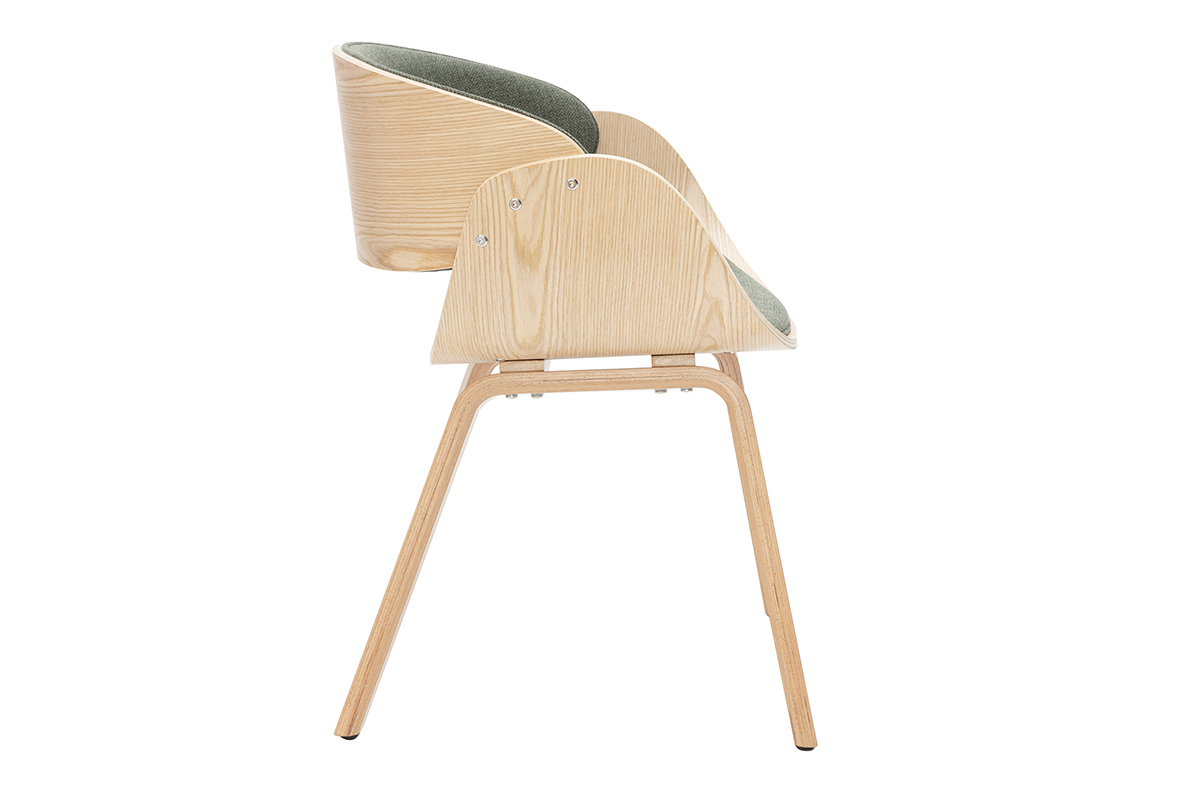 Sedia design in tessuto verde cachi e legno chiaro BENT