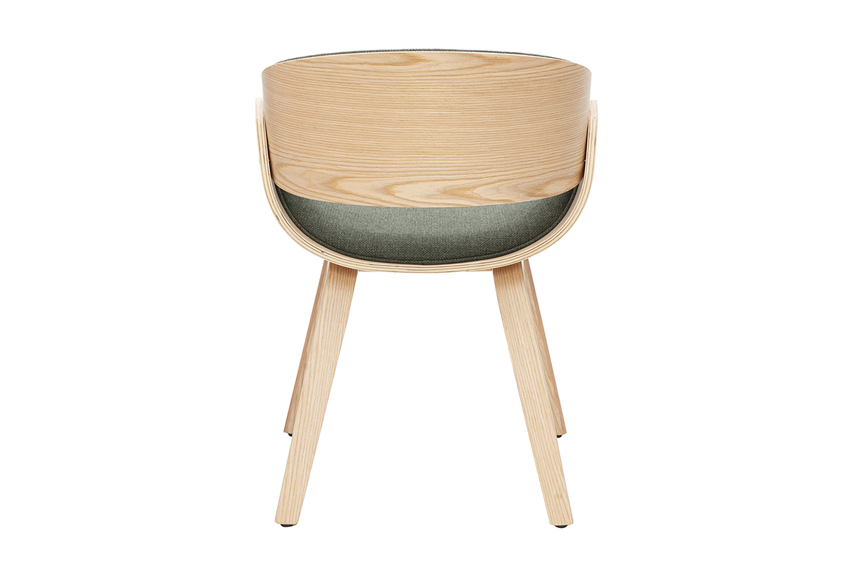 Sedia design in tessuto verde cachi e legno chiaro BENT