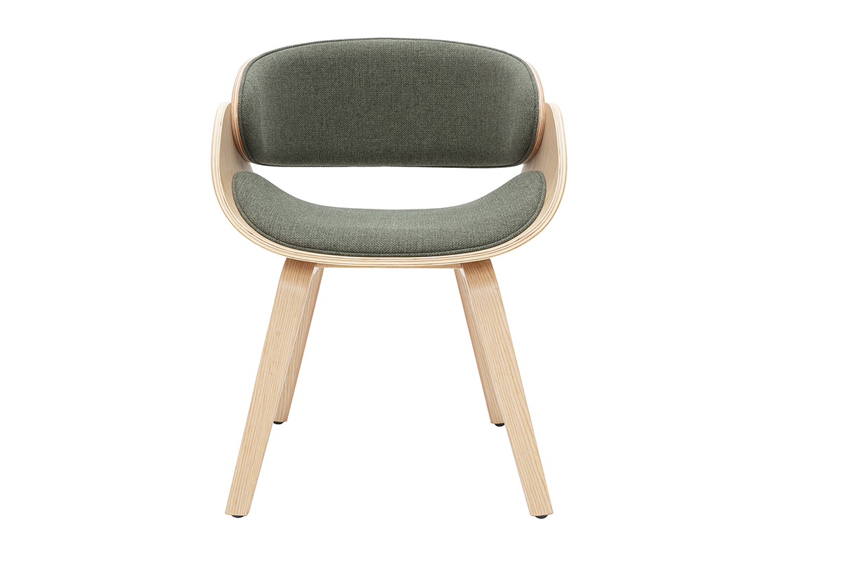 Sedia design in tessuto verde cachi e legno chiaro BENT