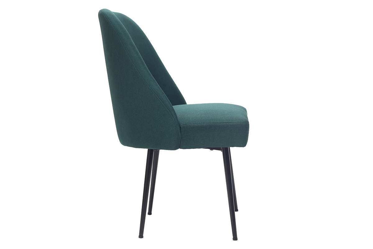 Sedia design in tessuto verde scuro e piedi in metallo nero LOV