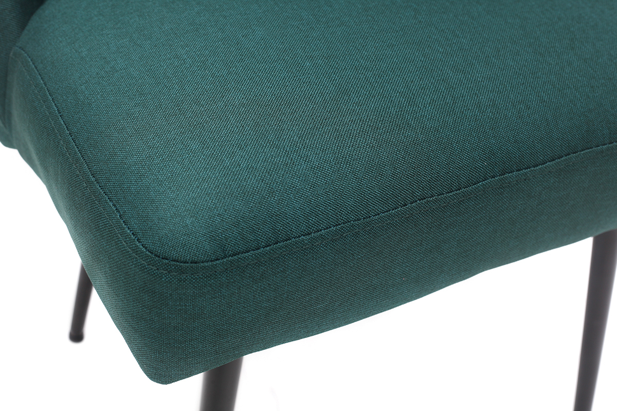 Sedia design in tessuto verde scuro e piedi in metallo nero LOV