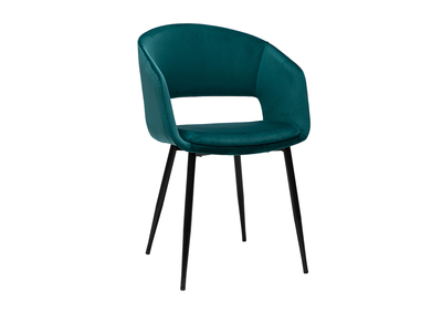 Sedia design in velluto blu petrolio e base in metallo nero PRISMA