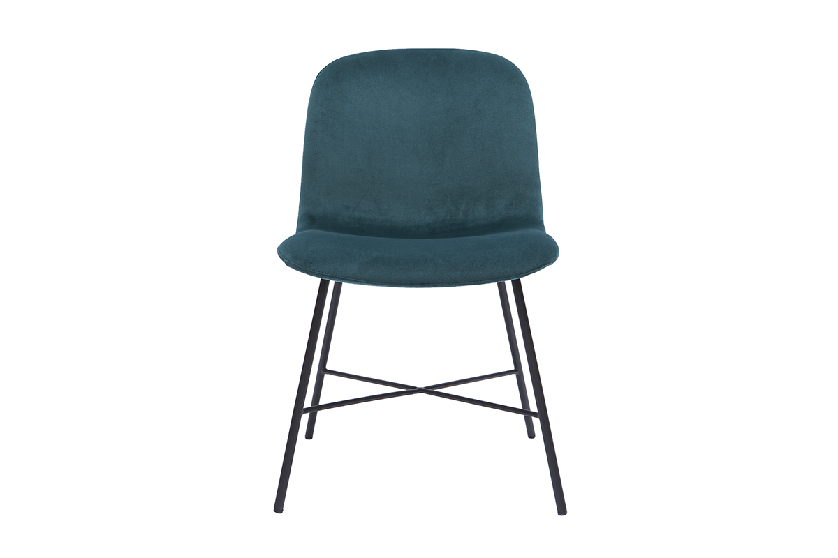 Sedia design in velluto blu petrolio e metallo nero ARCADE