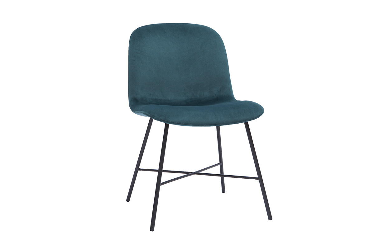 Sedia design in velluto blu petrolio e metallo nero ARCADE