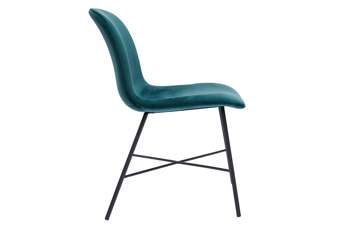 Sedia design in velluto blu petrolio e metallo nero ARCADE
