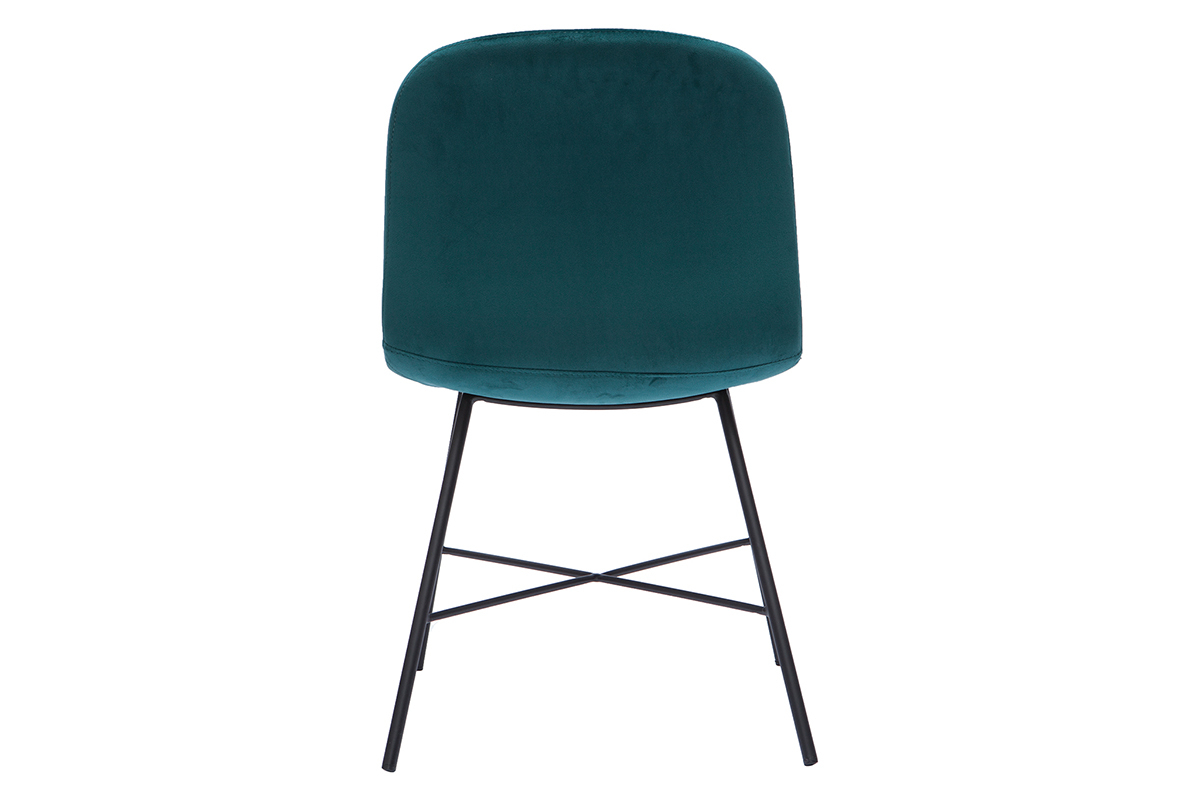 Sedia design in velluto blu petrolio e metallo nero ARCADE