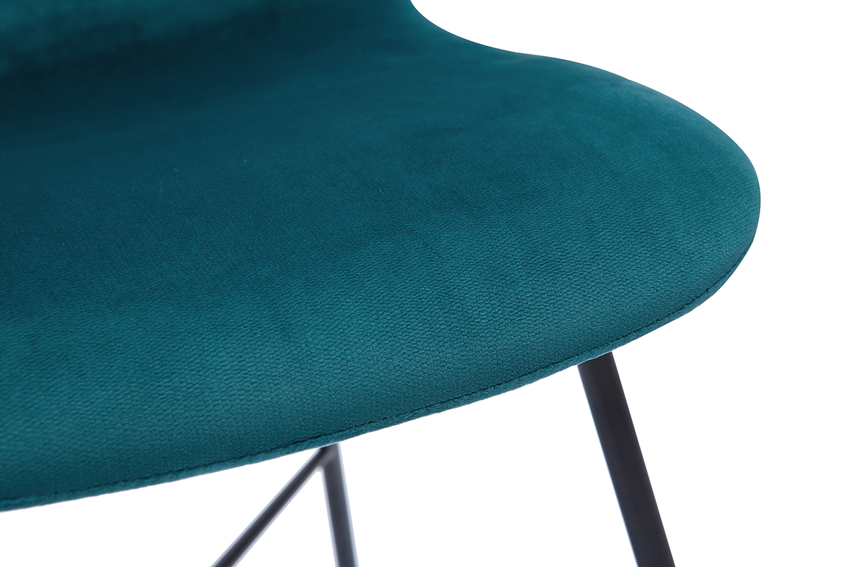 Sedia design in velluto blu petrolio e metallo nero ARCADE