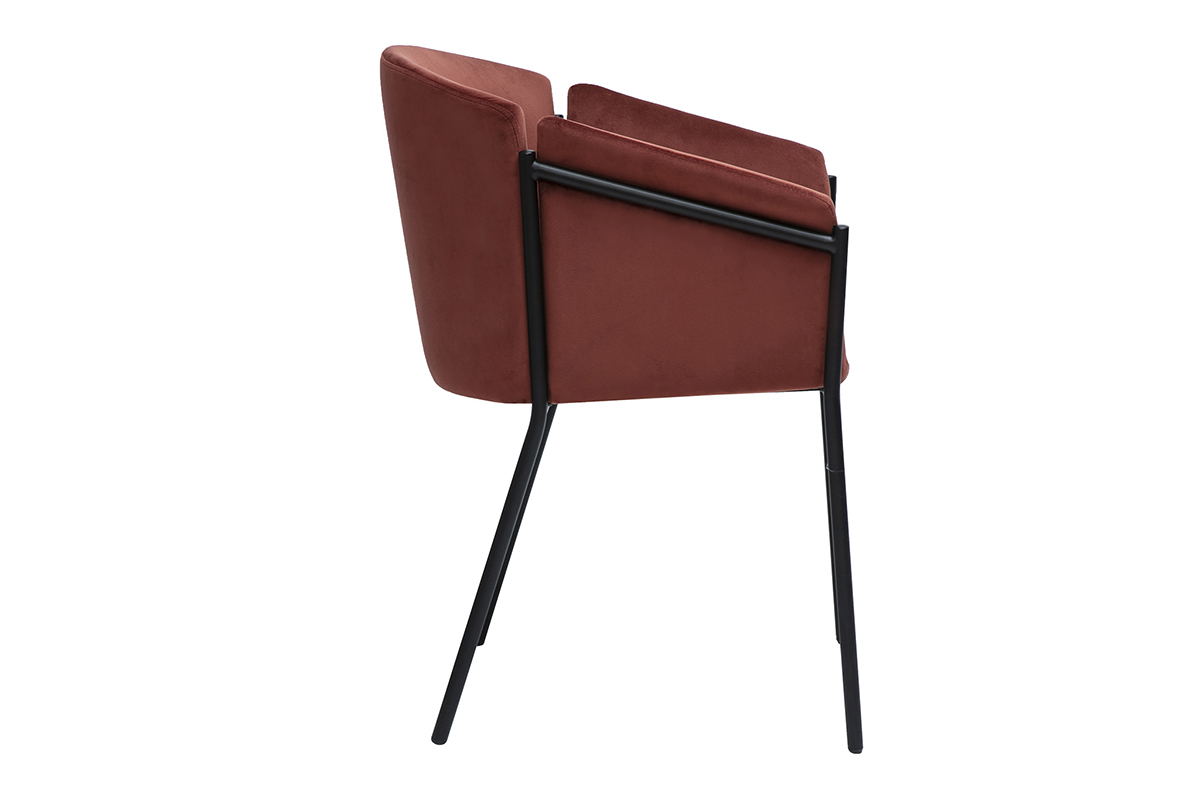 Sedia design in velluto rosso tomette e metallo nero BRIANE