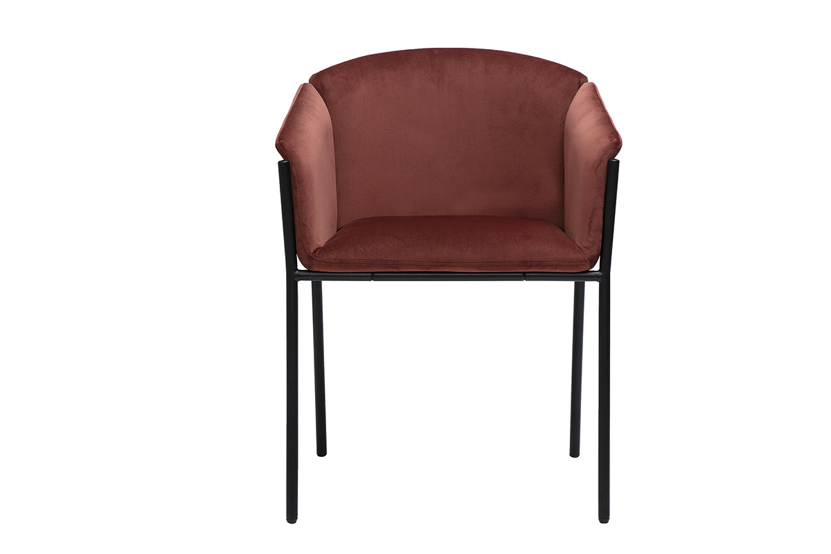 Sedia design in velluto rosso tomette e metallo nero BRIANE
