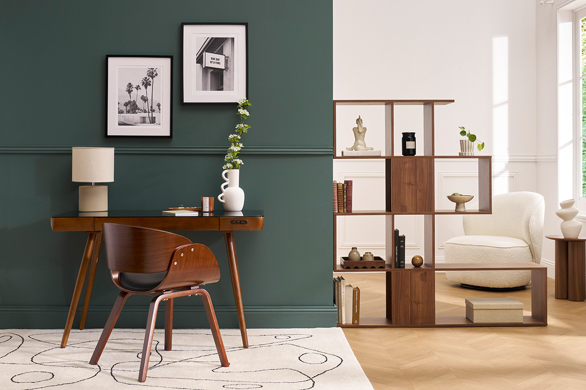Sedia design nero e legno scuro noce BENT