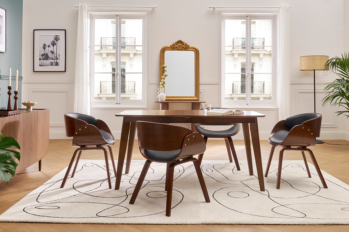 Sedia design nero e legno scuro noce BENT