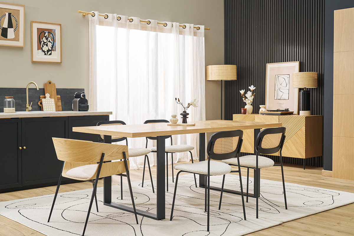 Sedia design nero e legno scuro WESS