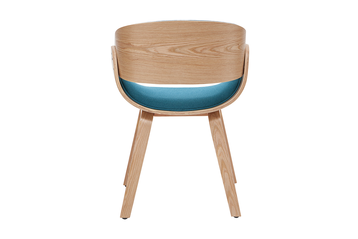 Sedia design tessuto blu anatra e legno chiaro BENT
