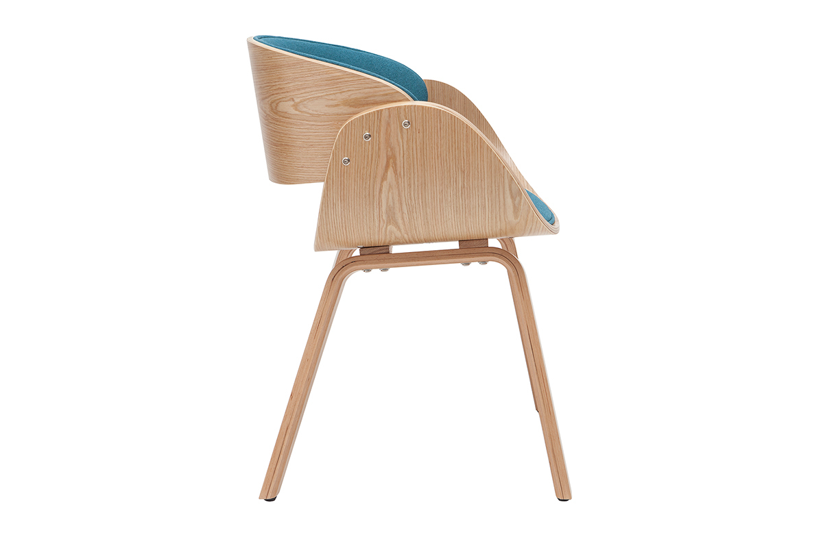 Sedia design tessuto blu anatra e legno chiaro BENT