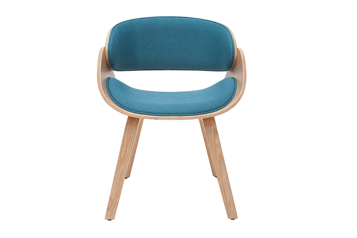 Sedia design tessuto blu anatra e legno chiaro BENT