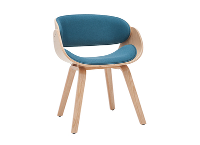 Sedia design tessuto blu anatra e legno chiaro BENT