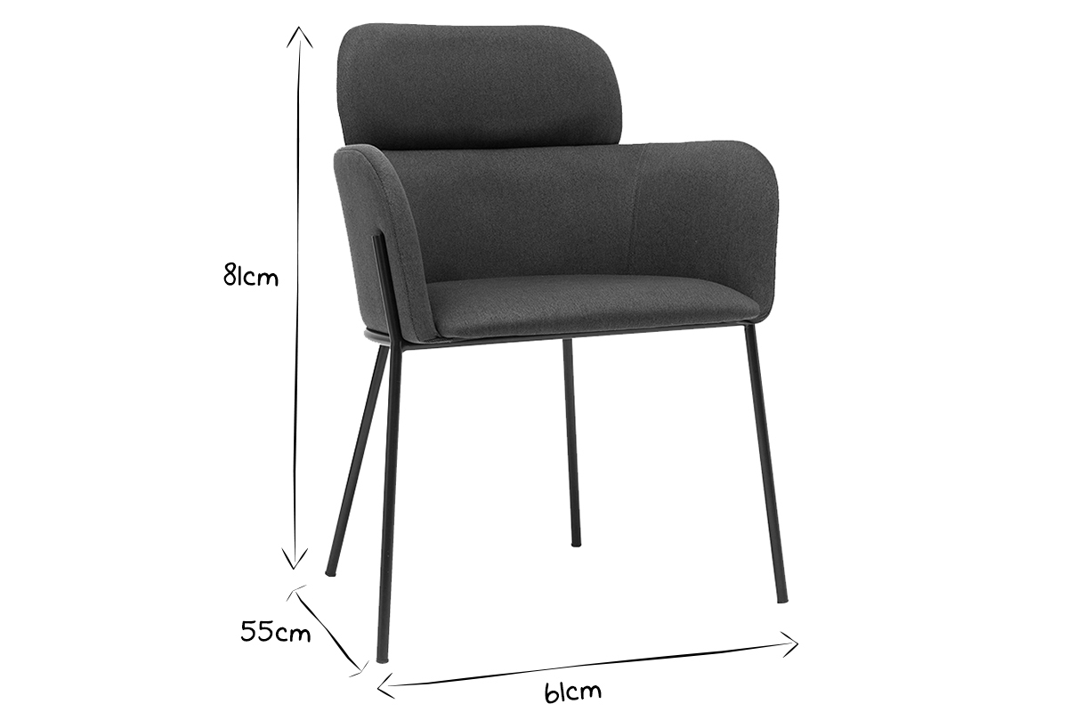 Sedia design tessuto grigio e metallo nero TULUM