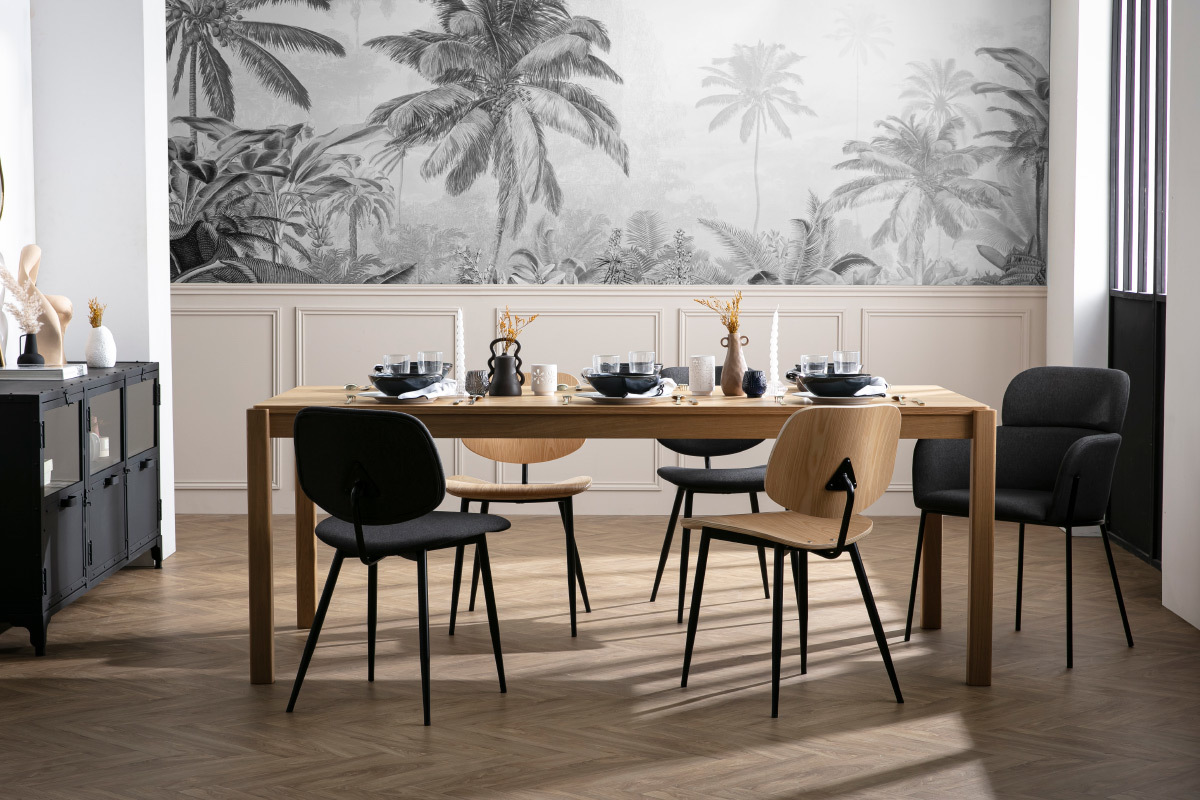 Sedia design tessuto grigio e metallo nero TULUM