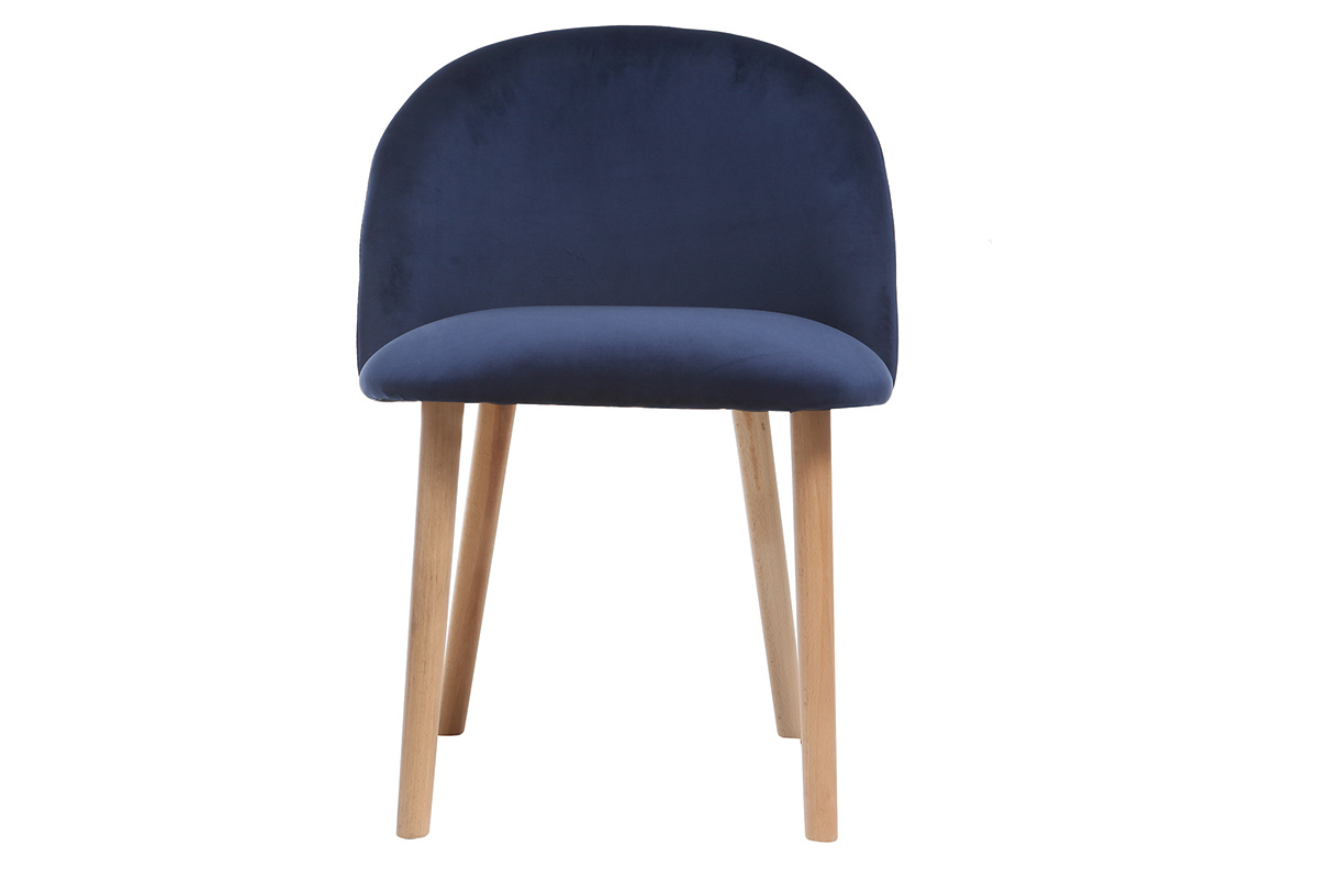 Sedia design velluto blu notte e legno CELESTE