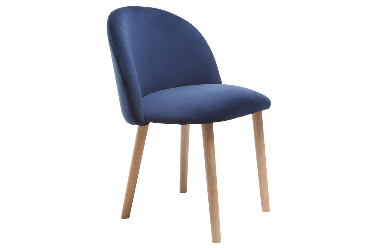 Sedia design velluto blu notte e legno CELESTE