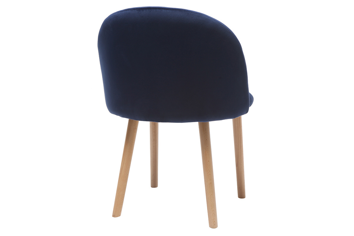 Sedia design velluto blu notte e legno CELESTE
