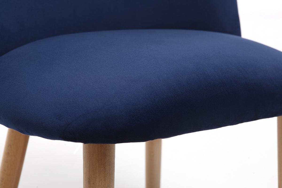 Sedia design velluto blu notte e legno CELESTE