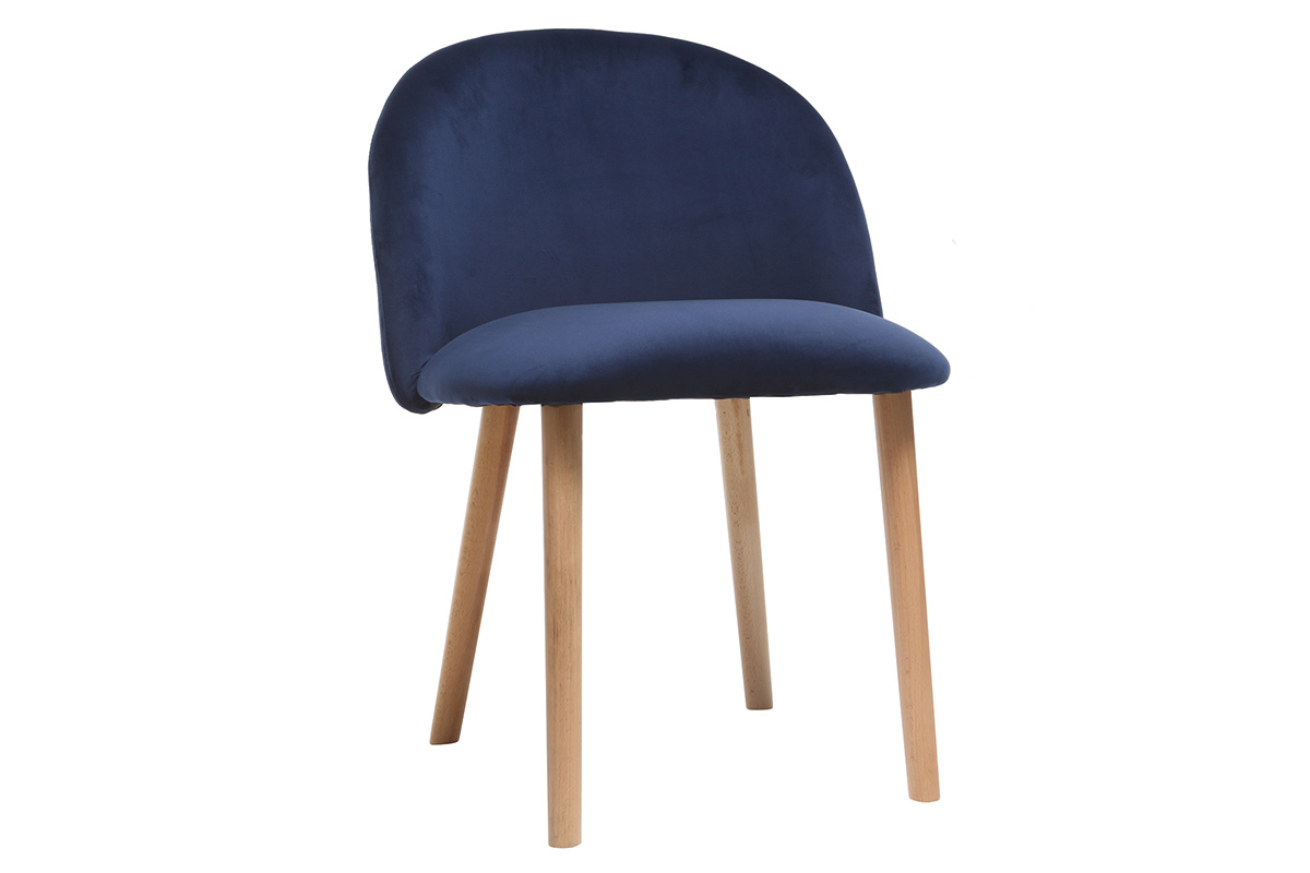 Sedia design velluto blu notte e legno CELESTE