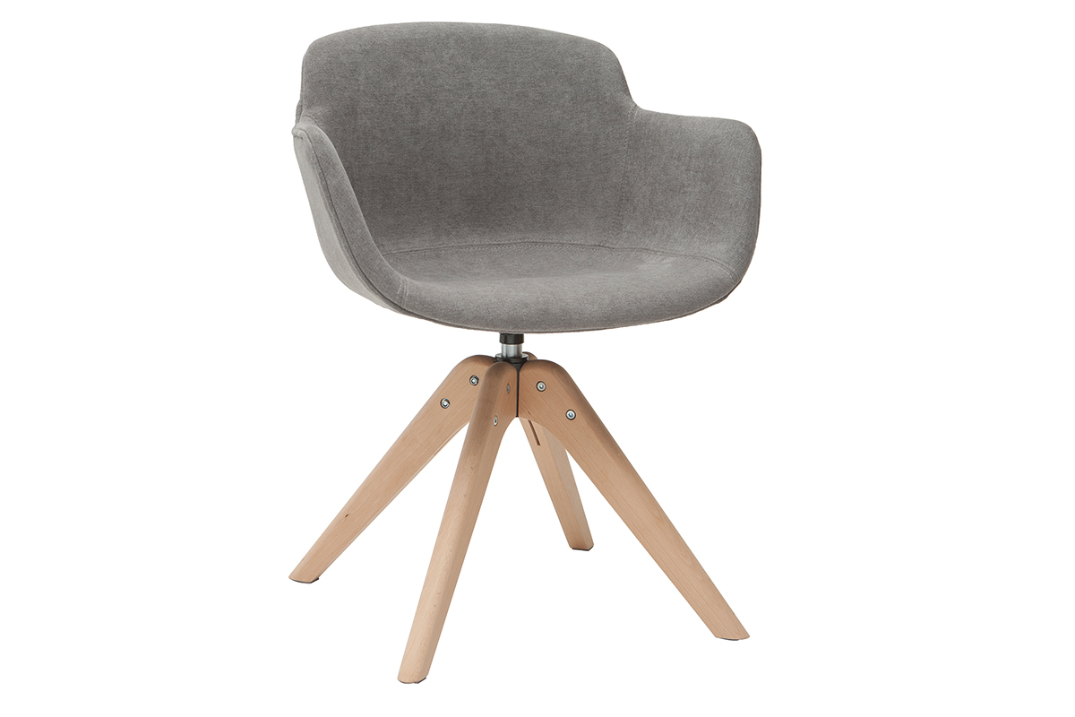 Sedia di design effetto velluto grigio e legno AARON