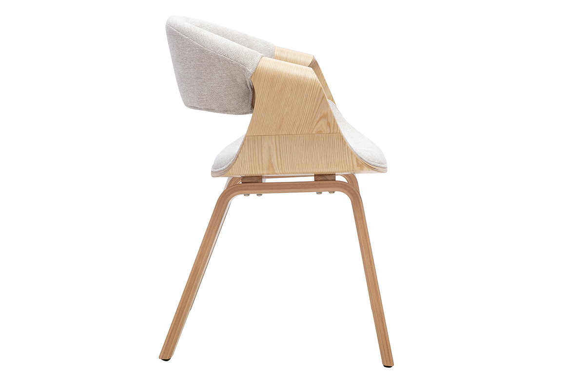 Chaise design ARAMIS in tessuto beige e legno chiaro, vista di profilo.