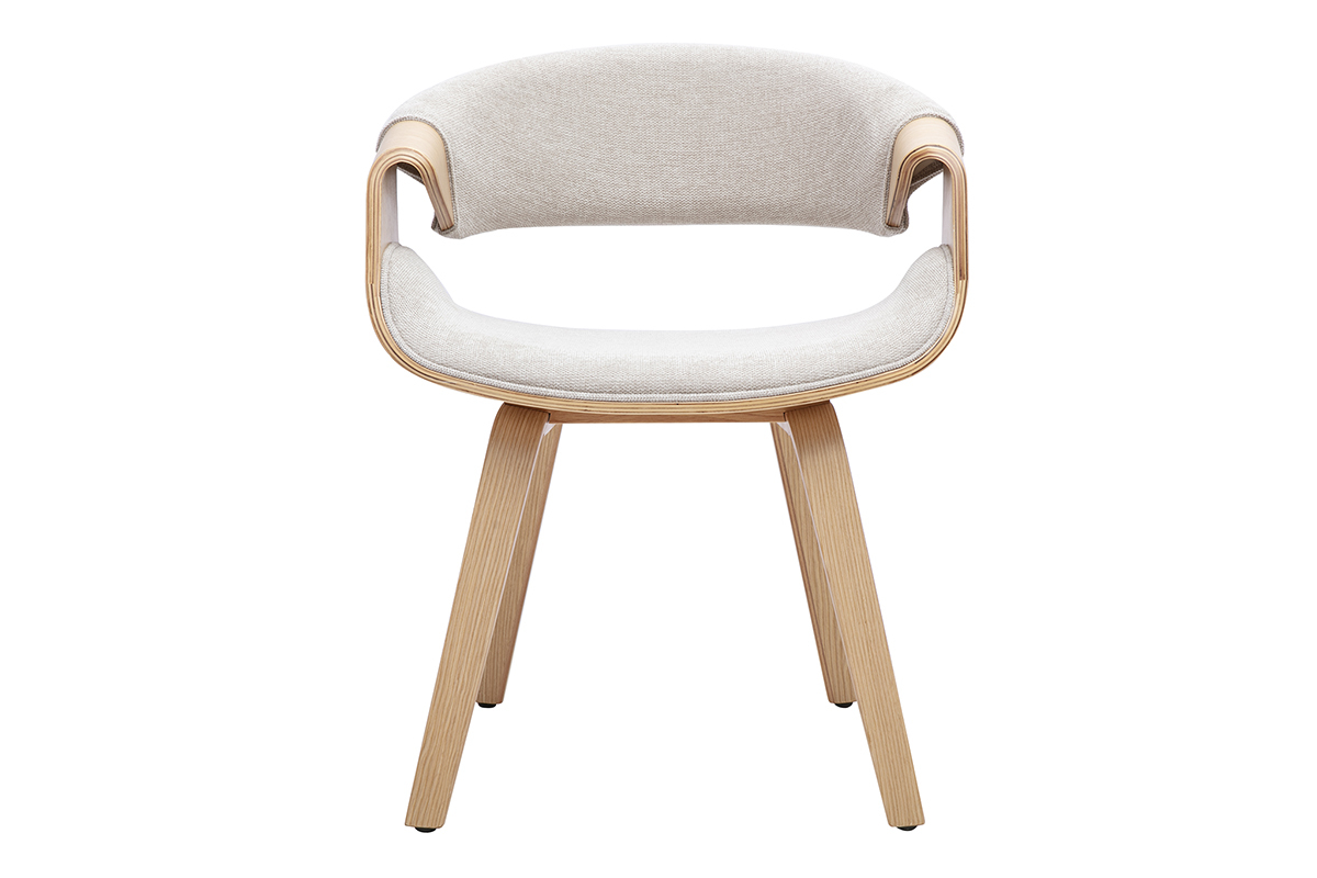 Chaise design ARAMIS in tessuto beige e legno chiaro, vista frontale.