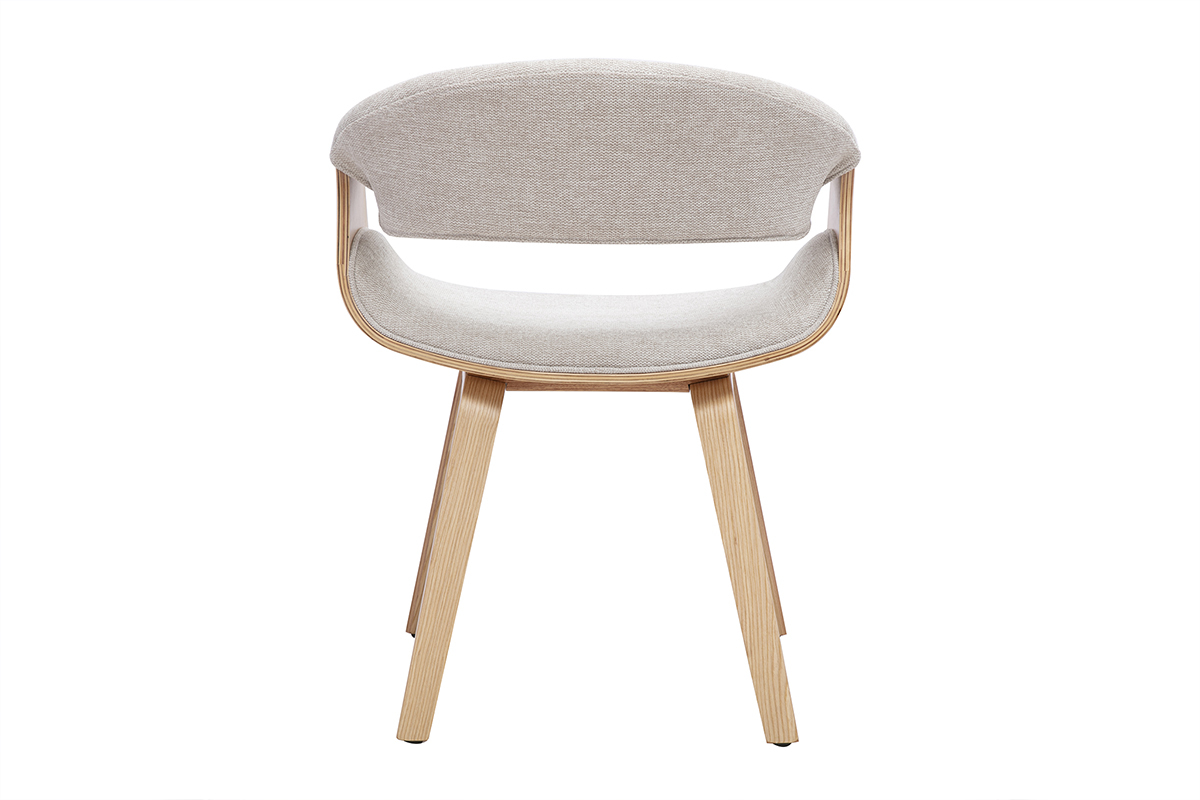 Sedia ARAMIS in tessuto beige e legno chiaro, vista da dietro, design nordico e linee pulite.