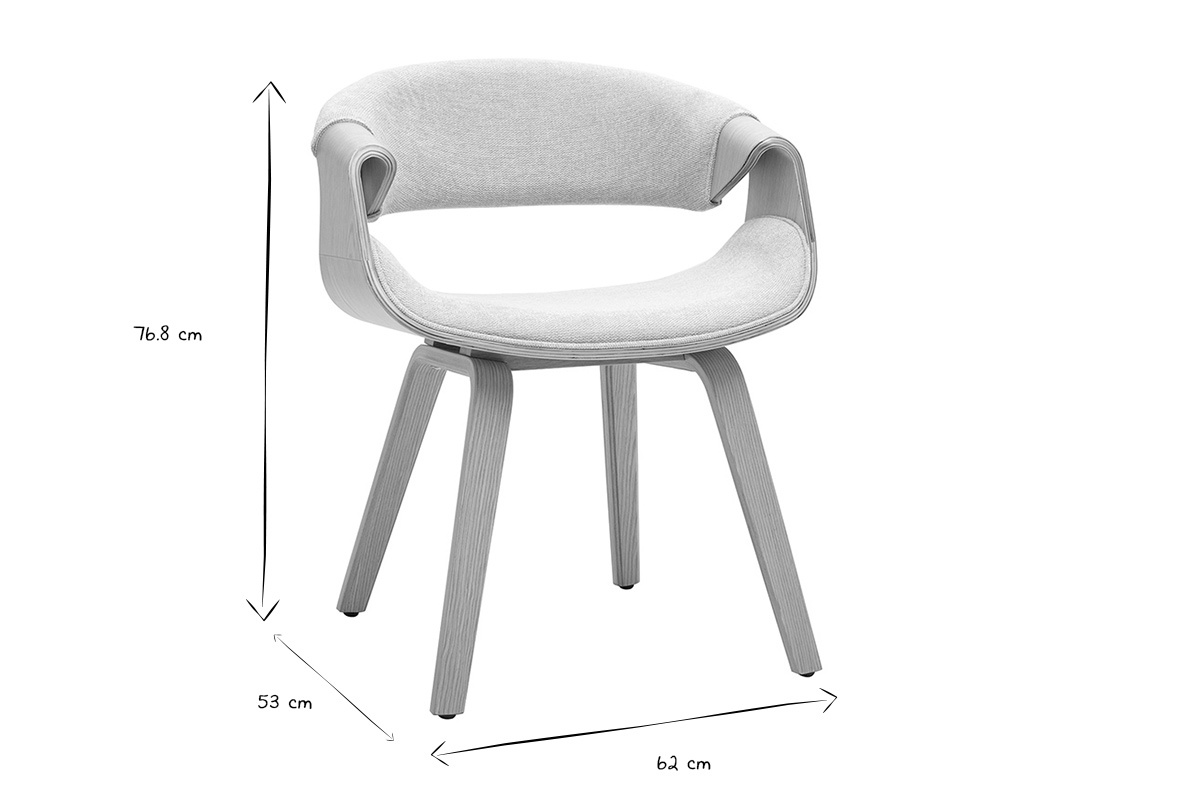 Dimensioni della sedia ARAMIS: altezza 76,8 cm, larghezza 62 cm, profondit� 53 cm in nero e bianco.