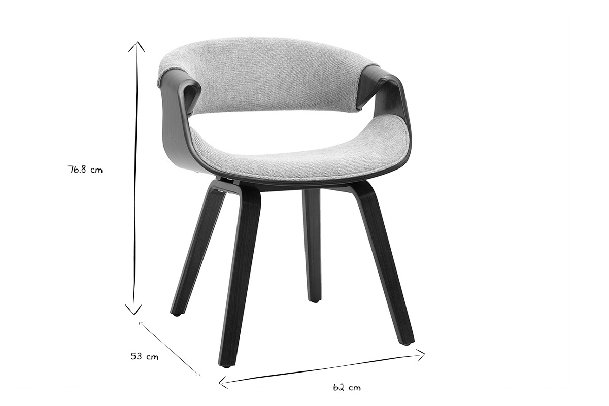 Dimensioni della sedia ARAMIS in bianco e nero: altezza 76.8 cm, larghezza 62 cm, profondit� 53 cm.